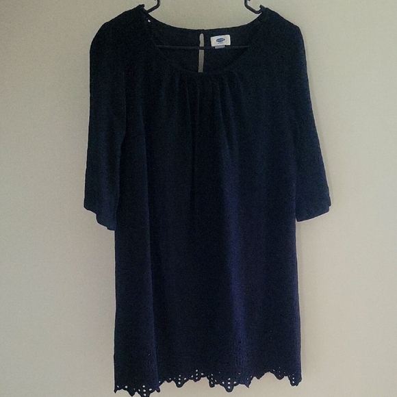 Old Navy Black Eyelet Shift Dress, Size Small. - Picture 2 of 6